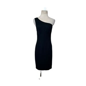 Trina Turk black one shoulder sheath mini cocktail dress size 0